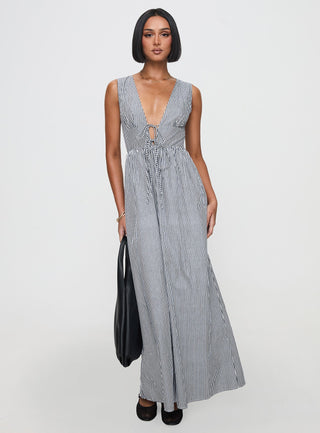 Pokey Maxi Dress Black  White Stripe
