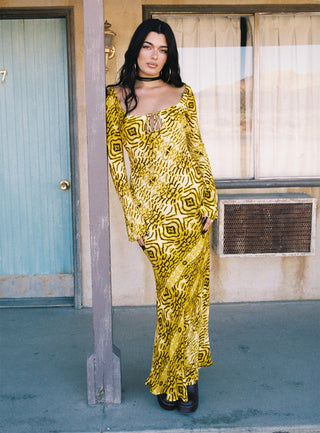 Setting Sun Long Sleeve Maxi Dress Yellow  Black
