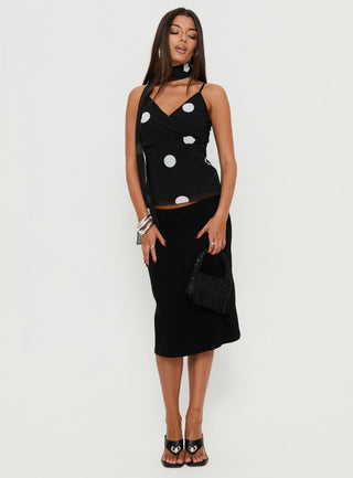 Jenae Scarf Detail Cami Top Black  White Polka