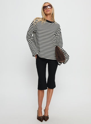 Settle Down Long Sleeve Top Black  White Stripe