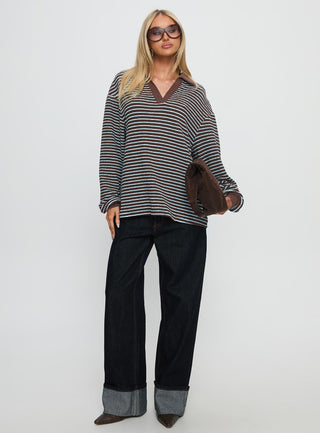 Rigbys Collared Jumper Brown  Blue Stripe