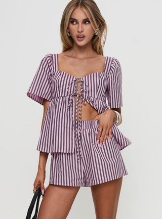 Two Young Hearts Tie Up Set Pink  Brown Stripe
