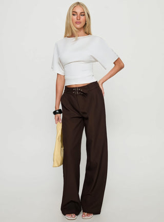 Wylma Belt Detail Tailored Pants Chocolate