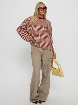 Settle Down Long Sleeve Top Lemon  Burgundy Stripe