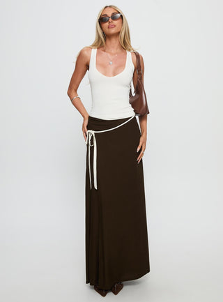 Keirah Contrast Wrap Maxi Skirt Chocolate  White