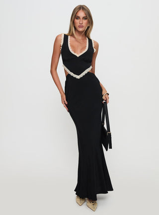 Keila Lace Trim Maxi Dress Black  Cream