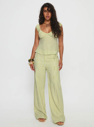 With Pleasure Tie Side Pant Green  Blue Stripe