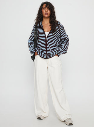 Brienna Zip Jacket Burgundy  Blue Stripe