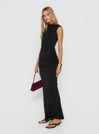 Noemmi High Neck Ruched Maxi Dress Black