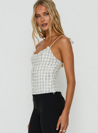 Dalanie Tie Strap Top White / Black Check
