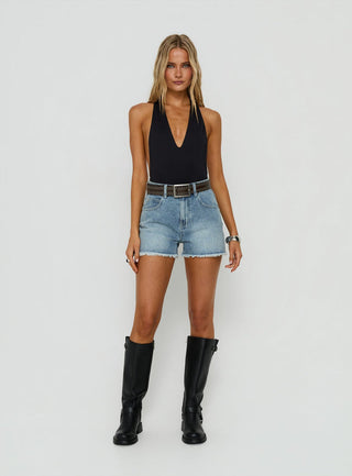 Tropicana Raw Hem Denim Shorts Light Vintage Blue