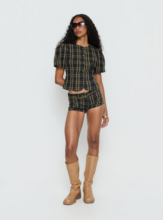 Afterglow Mini Short Navy  Lemon Plaid
