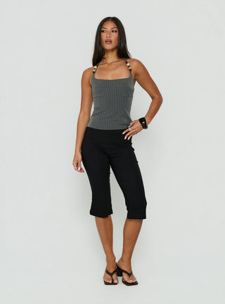 Cherise Bead Detail Top Charcoal Pinstripe