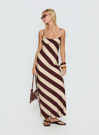 Rhodie Scoop Maxi Dress Brown  Cream Stripe