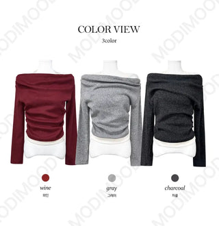 Holic Halter Fleece-lined Shirring Off-Shoulder Knitwear - 3 Colors