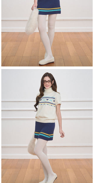 [NECY] Color Block Stripe Knit Skirt