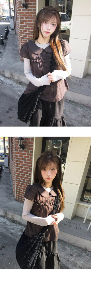 Front and back two-way short-sleeved blouse - 2 colors