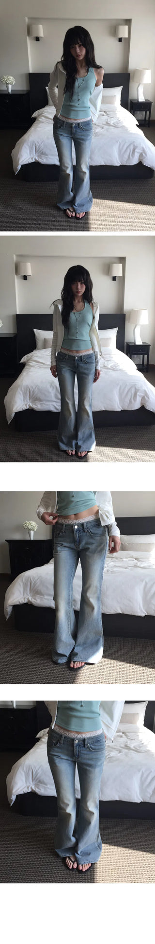 Pink Stitch Low-Rise Flared Pants