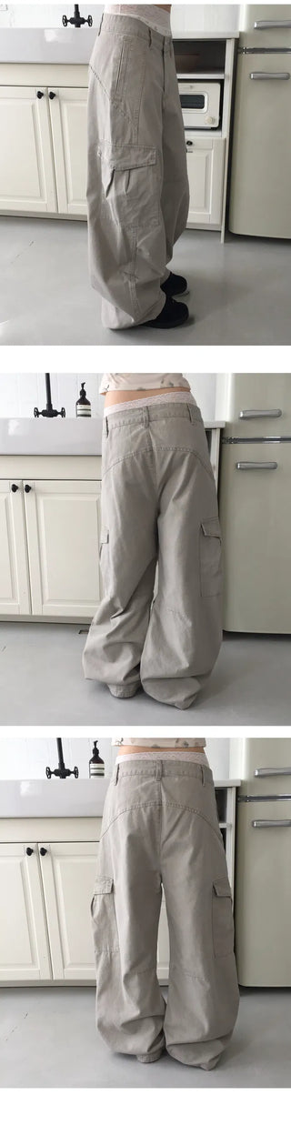 Balloon Wide Split Low Cargo Pants - 2 Colors