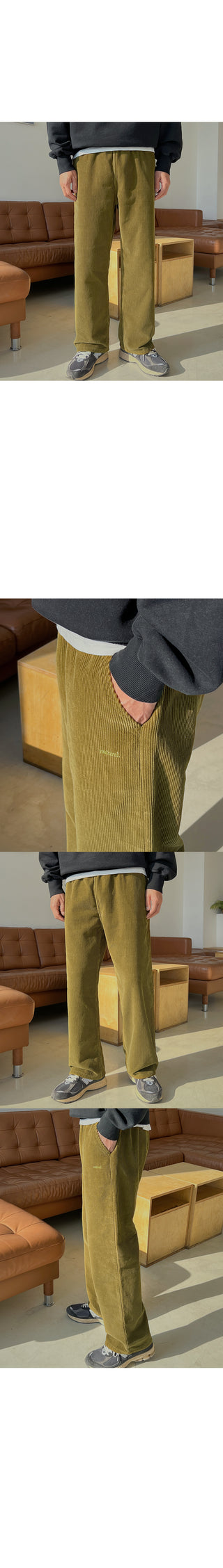 Natural Corduroy Elastic Waist Pants