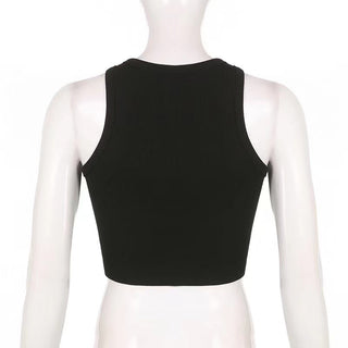 Sleeveless crewneck abstract contrast print crop top