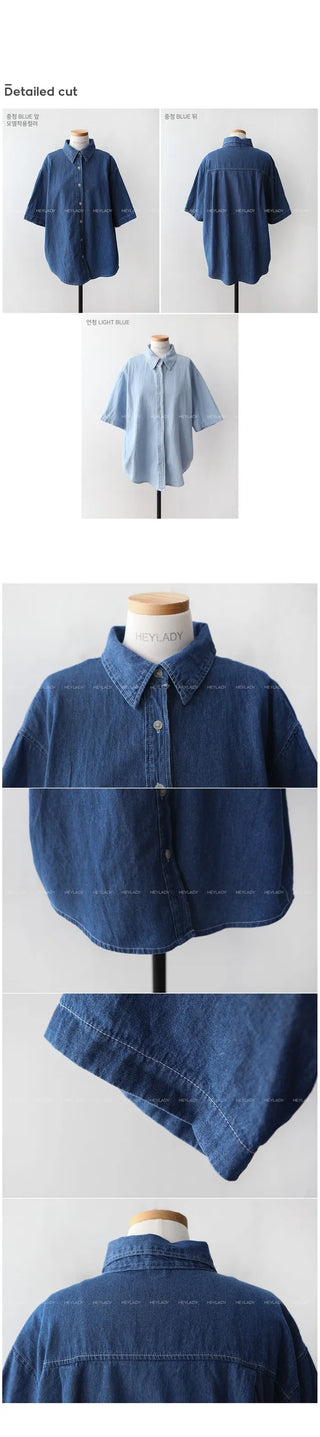 Denim short-sleeved shirt
