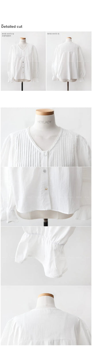 Pleated long-sleeved blouse