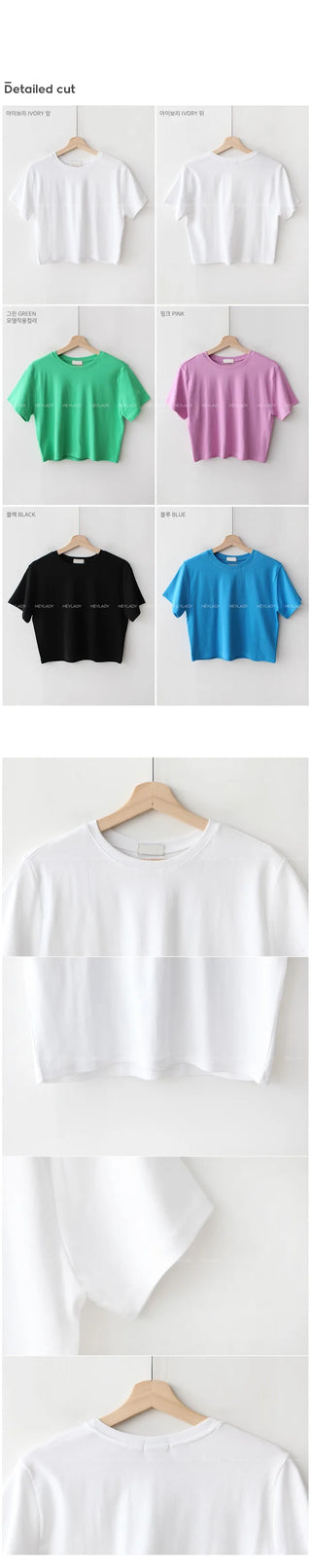 Cotton cropped short-sleeved T-shirt