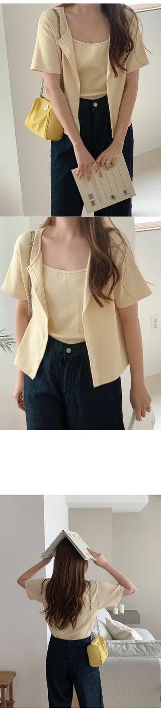 [Set: Corduroy Camisole Cardigan Set]