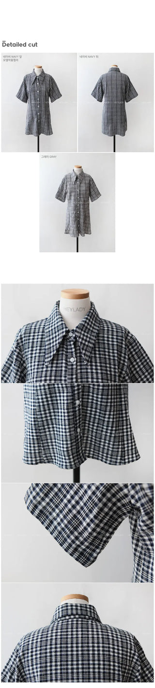 Checked long short-sleeved shirt