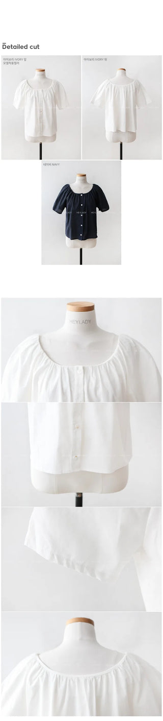 Shirred short-sleeved blouse