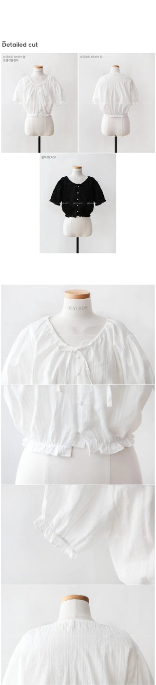 Ribbon short-sleeved blouse
