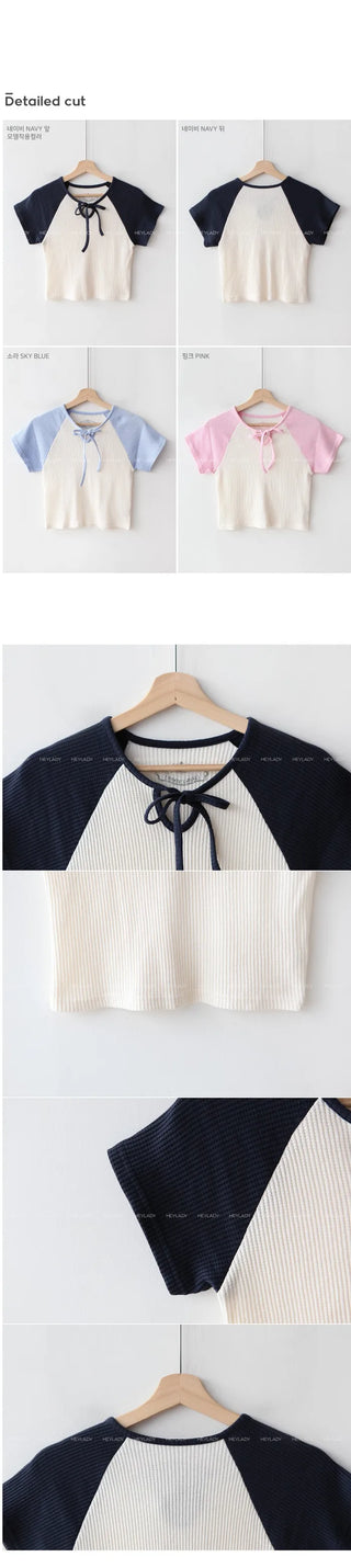 Ribbon raglan short-sleeved T-shirt