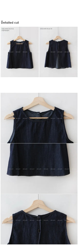 Slit denim sleeveless top
