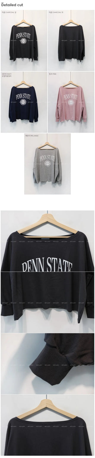 Lettering Off-Shoulder Long-Sleeve T-Shirt
