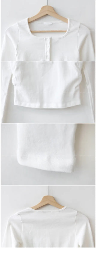 Shirred Button Long-Sleeve T-Shirt