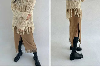 Fringe faux suede skirt
