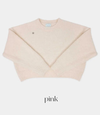 Pom-pom Round Cropped Wool Knit
