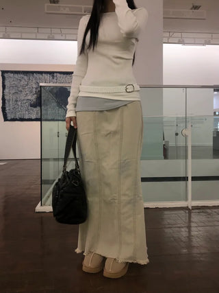 Pleated Layered Off-Shoulder T-Shirt