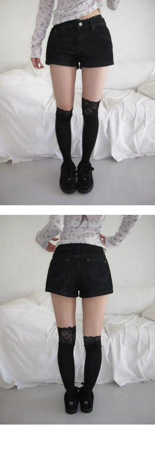 Crochet Short Raw Denim Pants - 2 colors