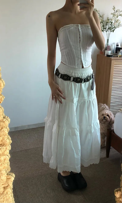 Vintage perforated lace long skirt
