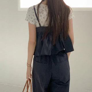 Ribbed Flower U-Neck T-Shirt