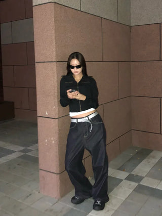 Wide denim pants
