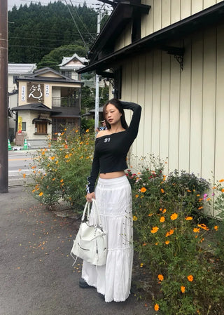 Shirred long skirt