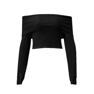 Off shoulder long sleeve knitted solid top