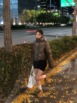 Short-length leather down jacket