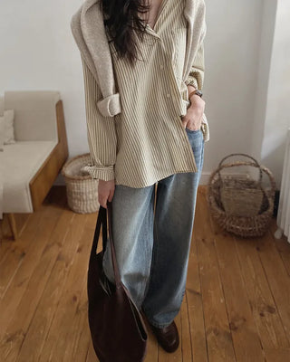 Semi-wide straight denim pants