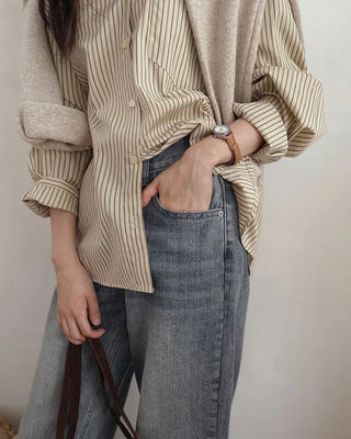 Semi-wide straight denim pants