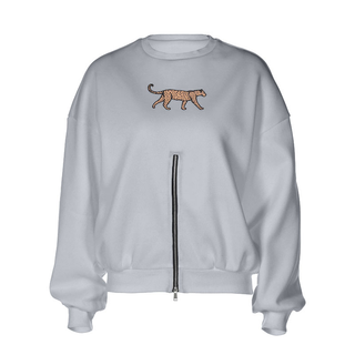 Long sleeve crewneck leopard pattern zip-up top