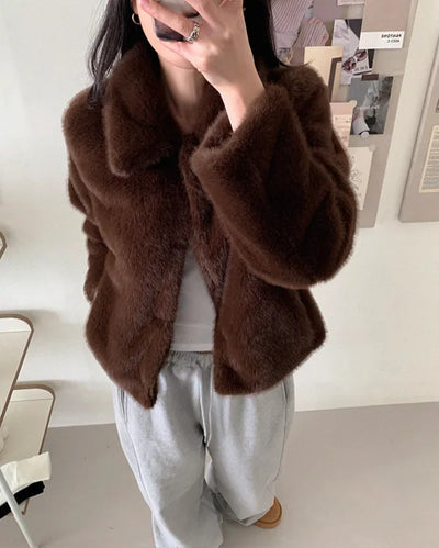 Basic color fur jacket (1 color)